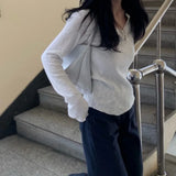 Vevesc  Spring Fall T Shirt for Women Long Sleeve Solid Korean Fashion Chic Ropa De Mujer Casual Simple Elegant Camisetas