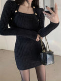 Vevesc Winter Blue Sexy Slim Bodycon Dress Woman Korean Fashion Elegant Knitted Dress Short Party Y2k Mini Dress Office Lady Chic