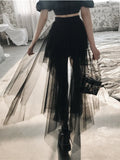 Vevesc Gothic Black Tulle Skirt Women High Waist A-line Irregular Folds Sexy Punk Style Mini Skirt Summer Streetwear Fashion