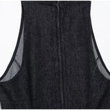 Vevesc  Women’s Black Waist-Cinching Ruffled Hem Denim Mini Dress Back Zipper Summer New Trendy Casual Party Club Streetwear For Woman