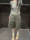 Vevesc Female Grey Y2K Baggy Japanese High Street Denim Shorts Women's Washed 2000s Vintage Casual Shorts Retro High Waist Trashy Jeans