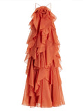 Vevesc  Cascading Ruffle Dress Women Sexy Backless Sleeveless Halter Long Female Beach Dresses 2025 Summer Holidays Beach Lady Robes