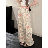 Vevesc  Streetwear Punk Printed High Waist Loose Straight Wide Leg Long Pant y2k Palazzo Trouser Summer Harajuku Casual Gothic Punk