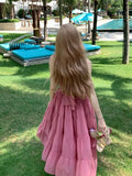 Vevesc Pink Sleeveless Summer Dress A-line V-neck Solid Dress Korean Style Fashion Casual Party Fairy Princess Dress