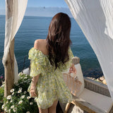 Vevesc Summer Floral Dress Women Holiday Sexy Elegant Party Mini Dress Korean Backless Beach Outfits Floral Fairy Boho Dresses