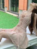 Vevesc Summer Pink Elegant kawaii Dress Women Chiffon Korean Fashion Party mini Dress Female sexy casual Sweet Suspender Dress  New