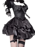 Vevesc Gothic Black Lolita Mini Dress Women Vintage Sexy Spaghetti Strap High Waist Dresses 90s Egirl Punk Slim Party Club Dress Femmes