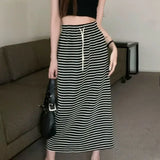 Vevesc Oversize Mid-length Loose Dress For Women Y2k Grunge High Waist Drawstring Skirts 2024 Summer New Striped Faldas Mujer