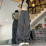 Vevesc Fashion High Waist Baggy Wide Leg Trousers American Y2k Aesthetic Casual Cargo Pants Harajuku Punk Rivet Nail Design Girl Bottom