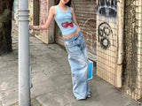 Vevesc  Cherry Graphic Print Crop Top Tank Women Summer Vest T Shirt e-girl harajuku fairycore 2000s y2k grunge aesthetic korean clothes