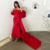 Vevesc Pretty Red Mermaid Evening Dresses With Long Flower Jacket 2 Pieces Elegant Long Evening Gowns Wedding Party Dress