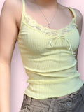 Vevesc Y2K Lace Patchwork Camis Women Coquette Aesthetic Slim-fitting Sleeveless Tops Cute Chic Elegant Knitted Camis Basic