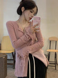 Vevesc Tender Elegant Grunge Sweet Cardigans Y2k All Match Chic Solid Vintage Sueter Mujer Korean Casual Women Trendy Bandage Sweaters