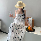 Vevesc New Strapless Summer Robe Midi Beach Long Dresses  Women Simple Dot Loose Vacation Casual Sundress Korean Lazy Style