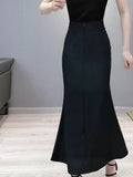 Vevesc Women's Vintage Black Gothic Skirt Fashion Korean Style A-Line Skirt Harajuku Streetwear Y2k 90s Elegant Long Skirt Clothes