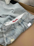 Vevesc Blue Women Jeans Vintage Fashion Y2K High Waisted Streetwear Wide Leg Jean Female Trouser Worn-out Baggy Denim Pants
