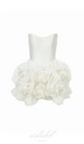 Vevesc Beautiful Floral White Short Formal Dresses Strapless Mini Cocktail Dresses With Handmade Flower Lace Up Back