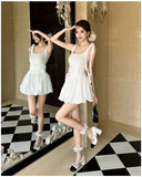 Vevesc  White Patchwork Ruffled Chic Mini Dress Women Elegant Casual Sling Dress Summer Korean Fashion Bodycon Festival Party Dress