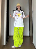 Vevesc Y2K Green Parachute Pants Women Oversized Korean Style Wide Leg Track Trousers Streetwear Harajuku Hip Hop Sweatpants