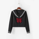 Vevesc Japanese School Uniform Girls Jk Suit Red Tie Black Oversized Patchwork Basic Sailor Uniform Women Long Sleeve Suit