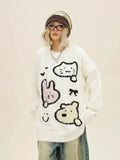 Vevesc Cartoon Kawaii Rabbit Cat Y2k Sueter Mujer Knitted Long Sleeve Women Sweet Pullovers Japanese Dog Print Sweaters Preppy Style