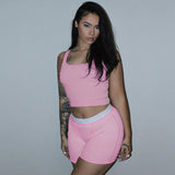 Vevesc Ribbed Two Piece Set Crop Top And Shorts Pink Outfits For Woman Workout Set Baddie Summer Clothes Women Sporty Clothes