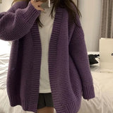 Vevesc Autumn Winter Purple Cardigan Women Sweater Knitted Cardigans Tops Vintage V Neck Sweaters Coats Y2k American Retro Cardigans