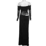 Vevesc  See Through Mesh Evening Dress For Women Aesthetic Clothes Hollow Out Vestido Feminino Off Shoulder One Piece Robe Femme Été