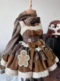 Vevesc Winter Japanese Sweet Lolita Brown 2 Piece Set Chic Cape+Cute Bow Dress New Fashion Harajuku Kawaii Women Warm Clothes Suit