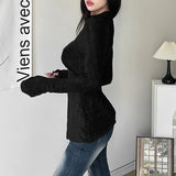 Vevesc Y2K Autumn New Simple Casual Hollow All-match Mature Charm High Street Cool Personality Women's Black Top Shirt