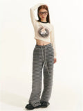 Vevesc Y2K Vintage Fleece Sweatpants Women Korean Fashion Winter Warm Basic Jogger Pants Oversize Harajuku Retro Striped Trousers