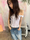 Vevesc 2024 Summer New White Vest for Women Sexy Slim Fit Single Breasted Tank Top Y2k E-Girl Sleeveless Ruffles Camisole Tops Shirt