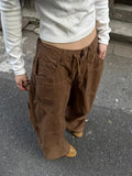 Vevesc Brown Womens Jeans High Waist Vintage Design Hip Hop Straight Baggy Denim Pants Street Y2K American Style Wide Leg Denim Trouser