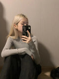 Vevesc Crewneck Solid Color Long-sleeved Sweater Slim Y2k Clothes Stripe Design Harajuku Knitwears Korean Fashion Pull Femme