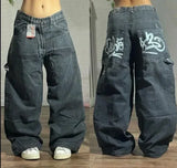 Vevesc Y2k Hip Hop Retro Washed Jeans with Various Prints Design Fashionable Streetwear Versatile Jeans Same Style for Men and Women