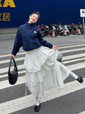 Vevesc Women's White A-line Skirt Vintage 90s Aesthetic Y2k Long Skirt Harajuku Korean Elegant Asymmetrical Skirts 2000s Clothes Autumn