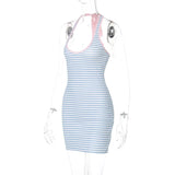 Vevesc  Striped Bodycon Dress For Women Summer Clothing Backless Sexi Night Dress Hot Club Outfits Mini Vestidos De Mujer Streetwear