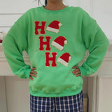 Vevesc Christmas Sweatshirt Santa/Letter Drop Shoulder Long Sleeve Pullover Women Casual Loose Fit O Neck Hoodies T-shirt Festival Rave