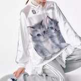 Vevesc Autumn Y2k Aesthetic Patchwork Hoodies Women Vintage Cartoon Cat Oversized Harajuku Tops Streetwear Casual Grunge Sweatshirt