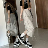 Vevesc Y2K Drawstring Parachute Skirts Women High Street Side Split Cargo Long  Female Casual Multiple Pockets Maxi