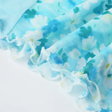 Vevesc  Side Mesh Patchwork Floral Print Mermaid Skirt Holiday Cute Ruched Long Skirts Korean Style Outfits Sweet Bottoms Y2K