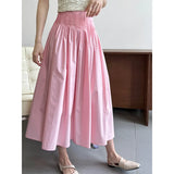 Vevesc  Elegant High-Waisted Pink A- Line Skirt Sweet Umbrella Design Sensibility Plenty of Pleats Medium-Length Women's Fashion