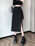 Vevesc Women Grey A-Line Long Skirts Y2k Harajuku Korean Vintage 90s Aesthetic High Waist Skirt 2000s Trashy Clothes Summer