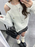 Vevesc Korean Style Sexy Sweaters Elegant Off Shoulder Sweet Knitted Pullover Sweet Preppy Style Solid Long Sleeve Sweaters