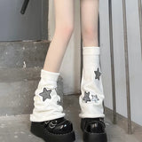 Vevesc 90s Japanese Harajuku Knit Leg Warmers Women Lolita Star Bone Knit JK Pile Socks Leg Socks Y2K Clothes Christmas Warm Boot Cover