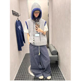 Vevesc Korean Style Vintage Sweater Vest Women Sleeveless Hooded Knitted Pullover Casual Streetwear Retro Sweaters Aesthetics