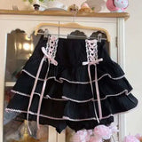 Vevesc Fairy Japanese Sweet Popular High Waist Cake Skirts Spliced Constrast Color Lace Up Design Clothes Y2k Aesthetic Girl Skirt