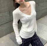 Vevesc  Autumn Sweet Solid Twist Sweater Women Y2k Aesthetic Casual Loose Vintage Tops Preppy Style Fairy Knitwear All Match Jumper