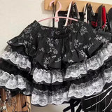 Vevesc Punk Harajuku Sweet Cute Japan Skirts Y2k Aesthetic High Street High Waist Patchwork Lace Tiered Ball Short Dress Preppy Clothes