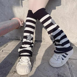 Vevesc 90s Japanese Harajuku Knit Leg Warmers Women Lolita Star Bone Knit JK Pile Socks Leg Socks Y2K Clothes Christmas Warm Boot Cover